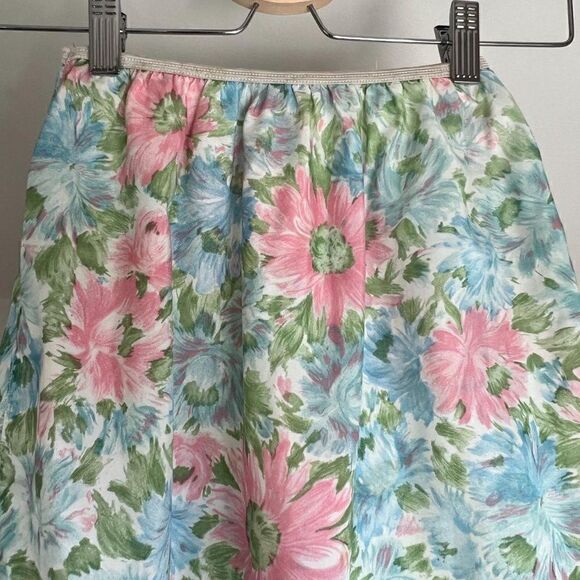 Vintage Floral Slip Skirt Groovy MCM Midi Pleated Retro Print Pastel Small - Picture 2 of 8